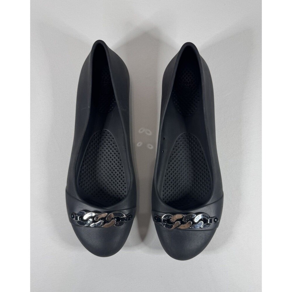 Crocs Women's Black Ballet Flats Gianna Chain Link Slip On Shoes 10